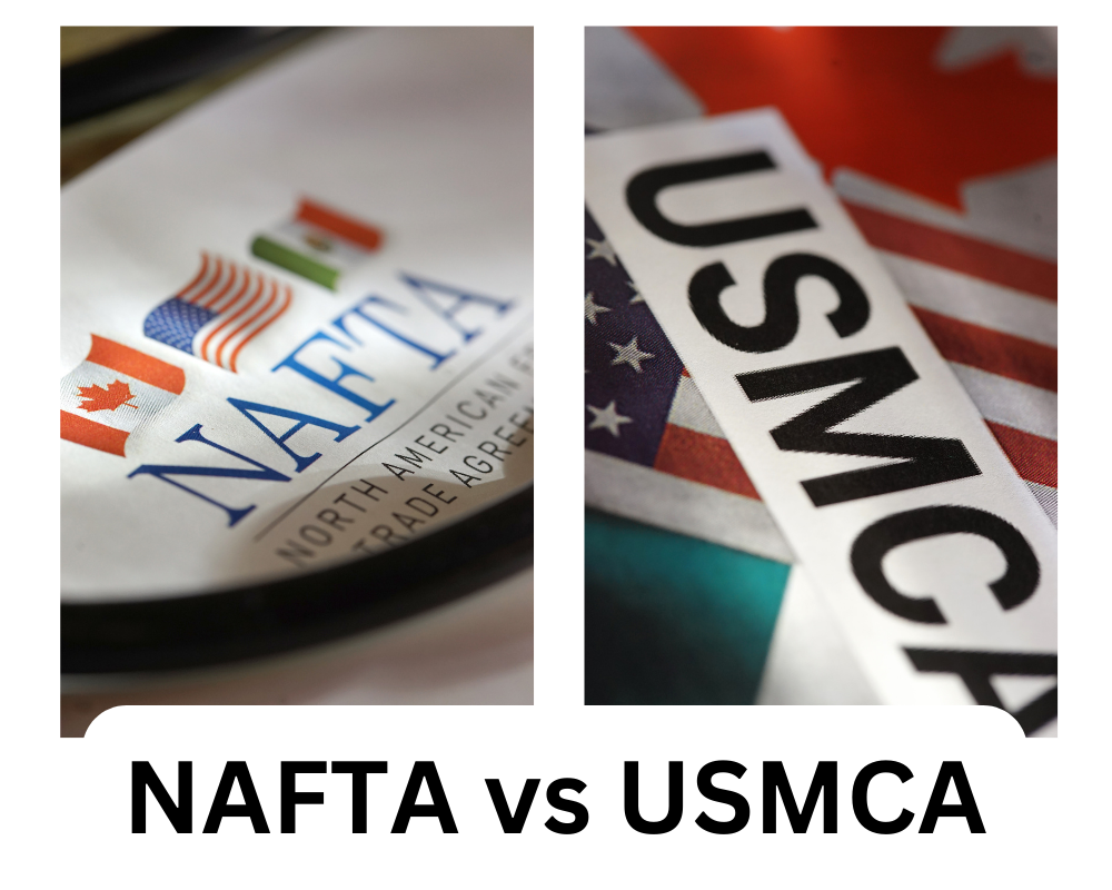 A close up of a logos of NAFTA and USMCA  - TN Visa Expert