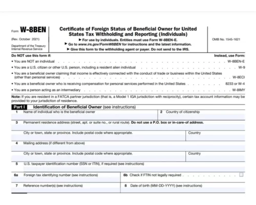 Tax Forms Note for Contractors — W-8BEN at a Glance